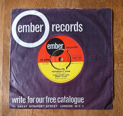 Yesterday's Gone by Chad Stuart and Jeremy Clyde ©1963 Used UK 7" vinyl Ember