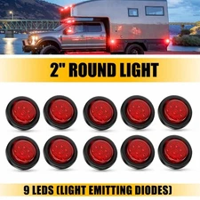 10Pcs Red Round 2" Side LED Marker Clearance For Truck Lights Car Trailer RV US