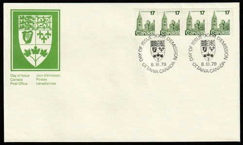 Canada #806, Houses of Parliament, Coil Strip of 4, First Day Cover, FDC 1979