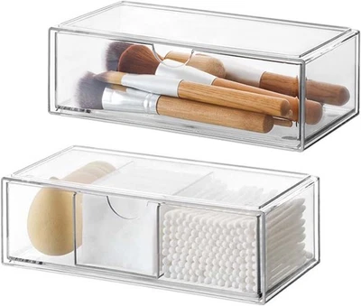 DoocliB Kosmetik Organizer Set of 2, Acryl Schubladen Stapelbar, Make Up Klar
