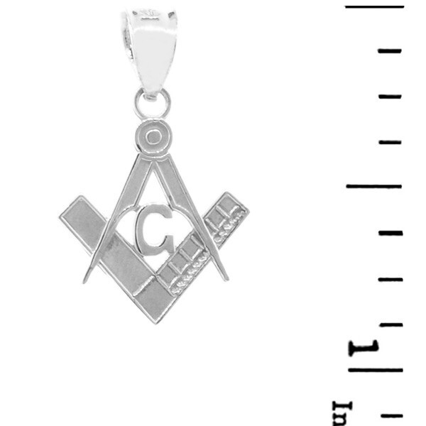 .925 Sterling Silver Freemason Small Square & Compass Pendant Necklace