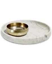 Hotel Collection 11" Marble & Steel Chip and Dip, NEW