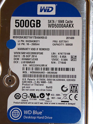 Western Digital WD5000AAKX-08U6AA0 DCM: HHNNHTJCHB | 25 SEP 2014 | WCC2E | 500GB