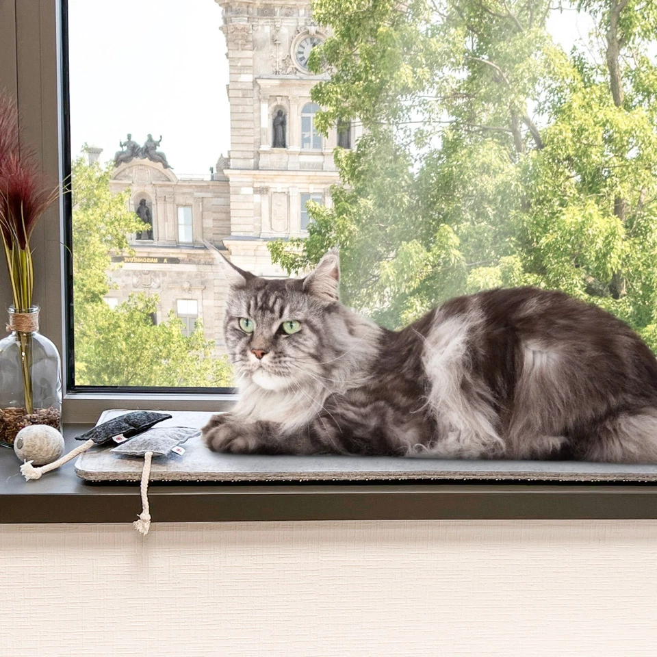 Katzenbett Liegematte Filzmatte für Fensterbänke Hell- oder Dunkelgrau S oder L - Bild 2 von 4