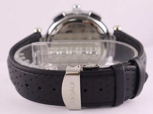 Luxury Versace Tachymeter Quartz Silver Dial 'Date' Men Wristwatch Leather Band - Picture 8 of 9