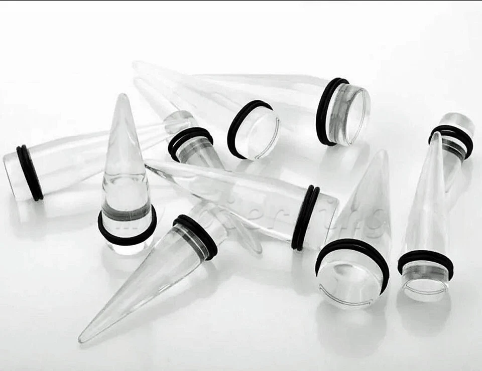 PAR de tapones para los oídos expansores cónicos acrílicos con juntas tóricas de 1/2" a 1" Foto 3 de 4