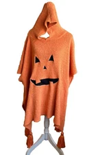 New Adult Pumpkin Jackolantern  Poncho Halloween One Size Unisex Fuzzy