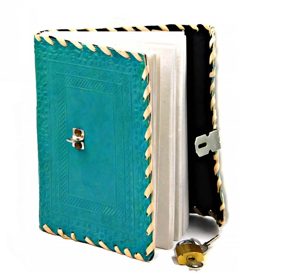 7"x10" Inch Leather Personal TURQUOISE Diary with Lock And Key Notebook Diary - Image 2 of 4