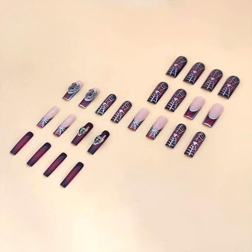 3D Spider Skeleton Press on Nails Extra Long Square Halloween Design 948 - Bild 2 von 6
