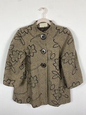 Ronit Zilkha Brown Black Floral Embroidered Coat Jacket Lagenlook Size 12 Uk