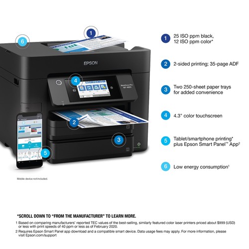 Workforce Pro WF-4833 Wireless All-In-One Printer with Auto 2-Sided Print, Copy, - Picture 4 of 5