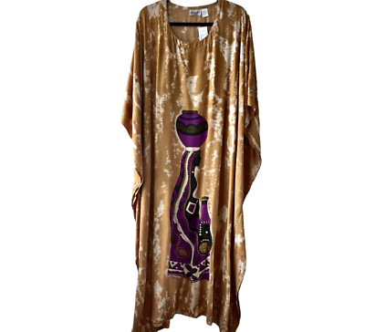 Sante Classics Womens New Flaw Gold Nubian Queen Printed Kaftan Dress One Size