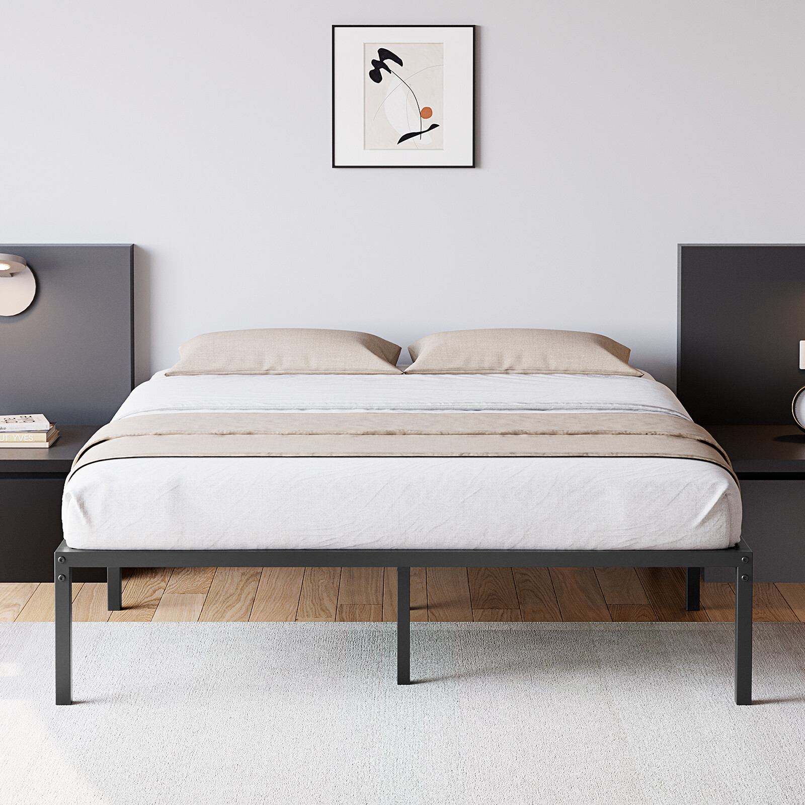 Bed Frame,Platform Bed Frame with Heavy Duty Metal Slats and Spacious Storage-image