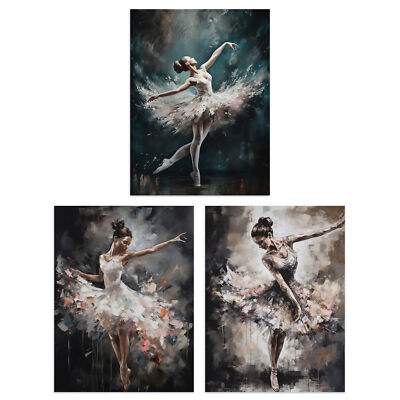 Ballet Dancers Paintings Graceful Ballerinas Dancing Poses Poster 3 Pack 12X16''
