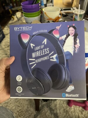 ByTech Multi Color Light Up Wireless Cat Headphones - no AUX cord