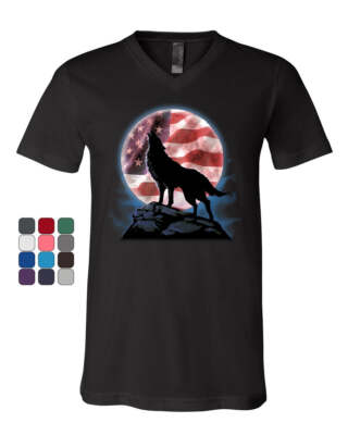 American Howling Wolf V-Neck T-Shirt Wildlife Animal Wolves Wilderness Tee