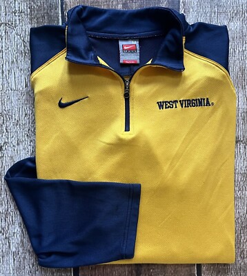 VINTAGE NIKE TEAM 1/4 ZIP PULLOVER ACTIVE SWEATER BLUE GOLD MENS MEDIUM GREAT