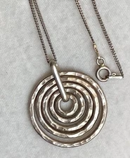 Sterling Silver Solid Round Pendant Curb Chain 18” Necklace Vintage 925 Signed