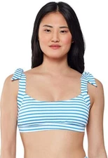 Jessica Simpson Blue Striped Tie Shoulder Bikini Top Swimsuit Separates Medium