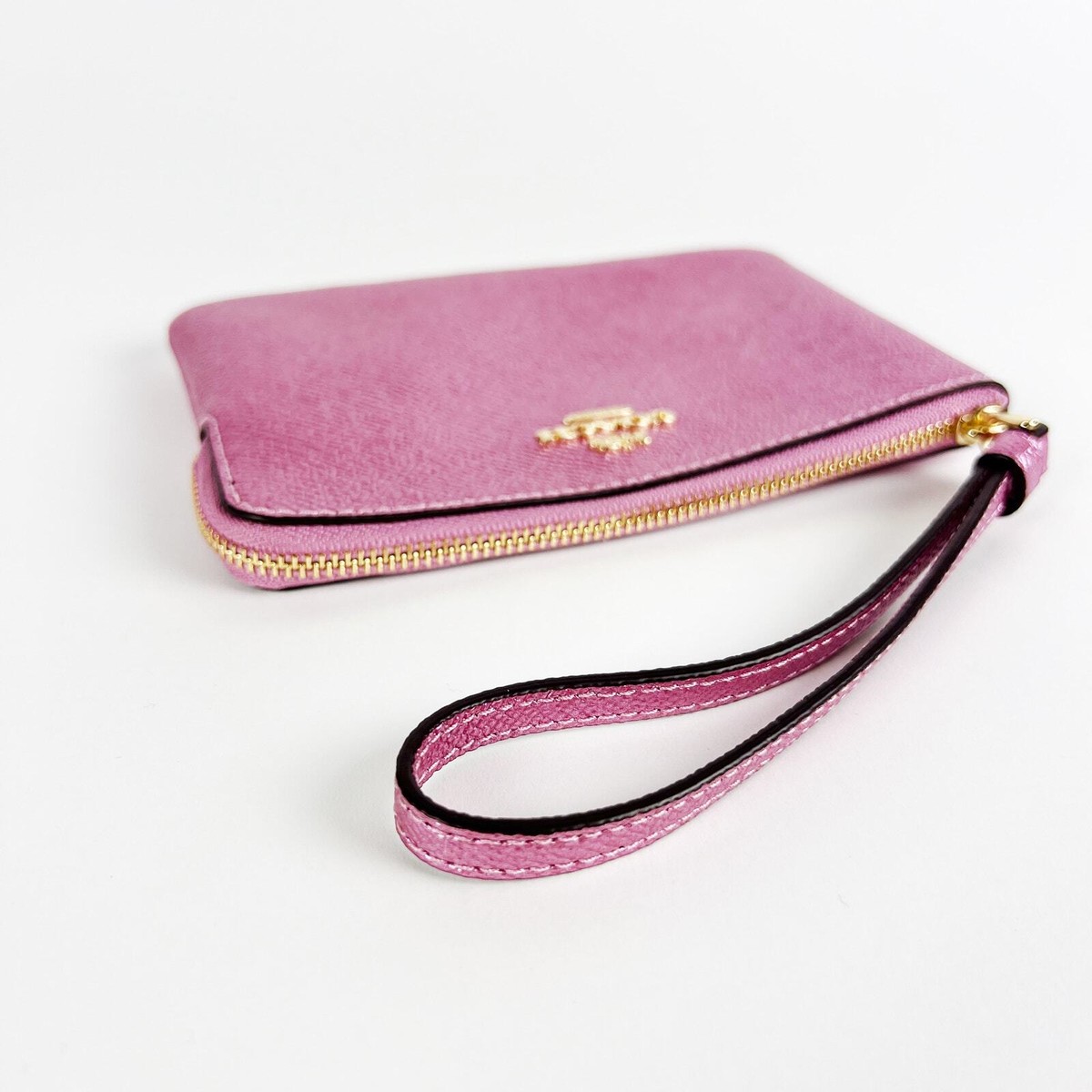 NWT Coach crossgrain corner zip wristlet metallic tulip pink | eBay