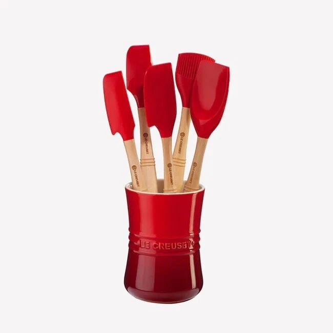 LE CREUSET Cerise Red Revolution Juego de Herramientas de Silicona 6 Piezas 4.5"x4.5"x6.3" ¡Nuevo! Foto 2 de 2