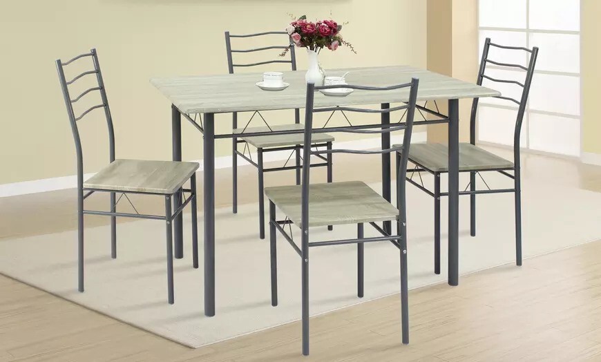Table de cuisine bois MDF et métal résistante aux taches avec 4 chaises