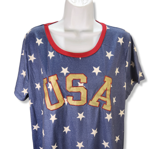 Wanderer USA Graphic Tee T Shirt Adult XL Blue Stars Patriotic Fourth July - Picture 2 of 7