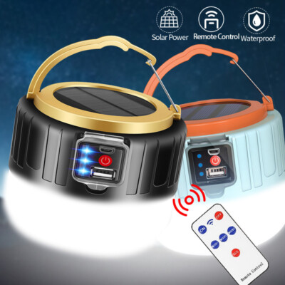 Solar LED Camping Lamp USB Rechargeable Tent Light Outdoor Hiking Remote Lantern