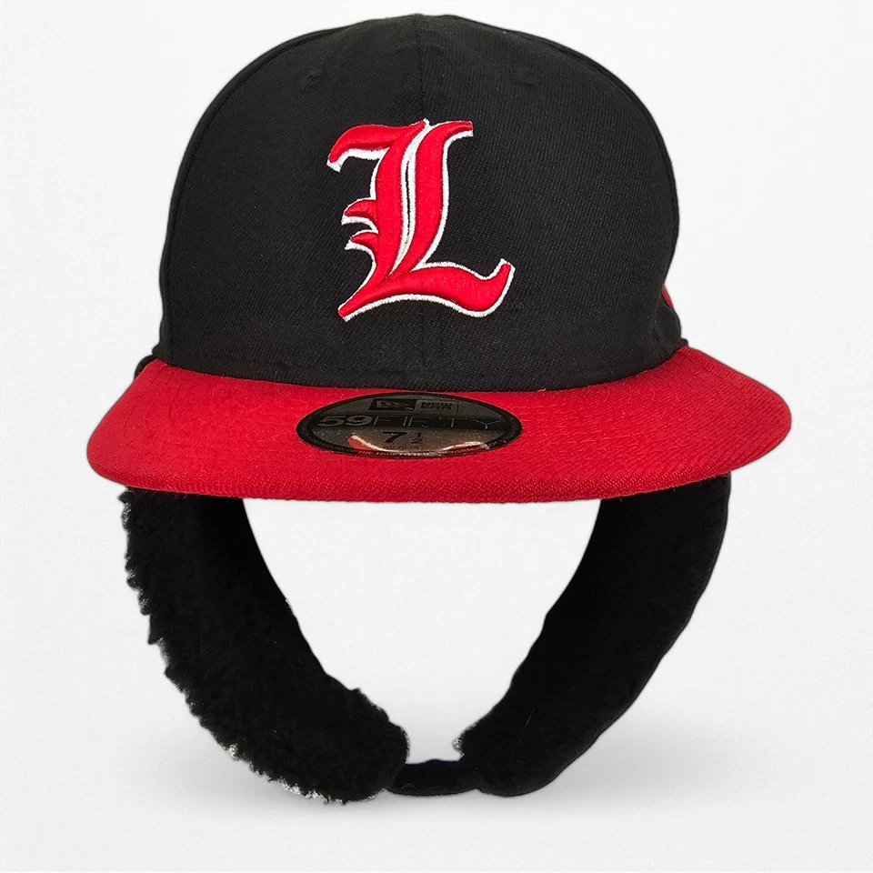 Gorra de oreja New Era 59Fifty perro lana polar Louisville Cardinals 7 1/2 negra RARA Foto 2 de 4