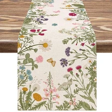 Spring Retro Wild flower Table Runner 13X72 Inch Wild Flower Vase Farmhouse