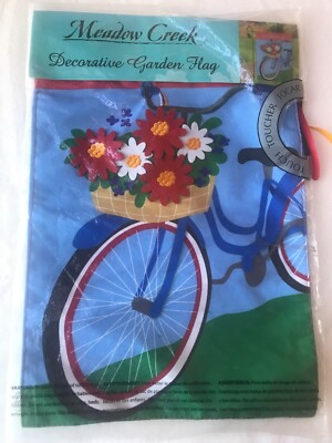 Meadow Creek Spring Garden Yard Flag Welcome Bicycle Applique Floral 12.5 x 18