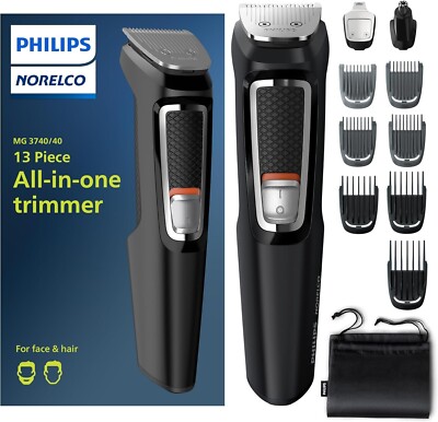 Norelco Philips Multi Groomer All-in-One Trimmer Series 3000 MG3740/40-13 Pieces