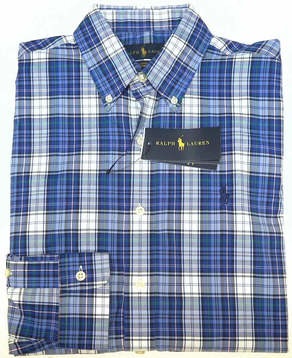 Polo by Ralph Lauren, Shirts, Ralph Lauren Polo Mens Shirt 3xb Blue Plaid  Button Up Long Sleeve Classic Fit