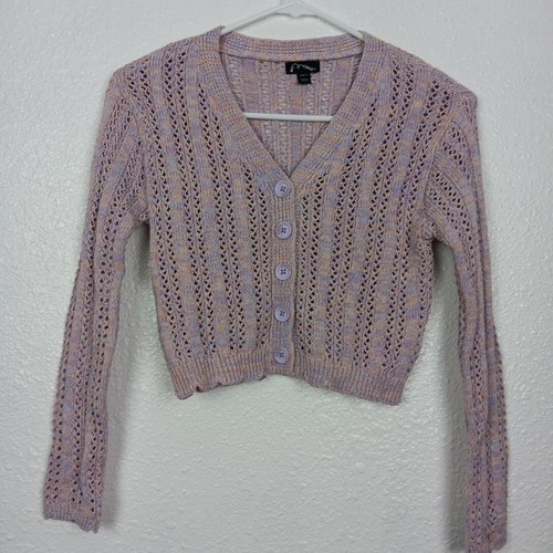 Art Class Cardigan Girls Small 6/7 Purple V-neck Crop Long Sleeve Sweater NWT