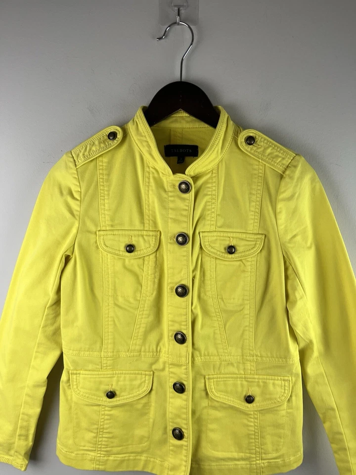 Chaqueta Talbots Mujer 4 Amarilla Elastizada Denim Estilo Militar Informal Foto 2 de 4
