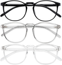 Round Blue Light Blocking Glasses for Women Men Black/Crystal/Grey