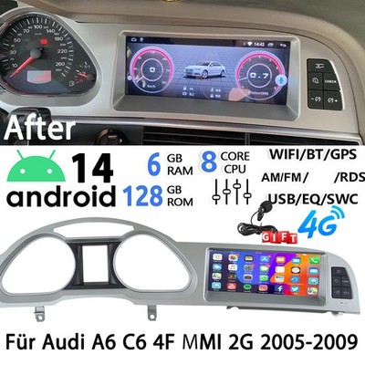 6+128G Android Carplay Autoradio 8.8'' Für Audi A6 C6 4F MMI 2G 05-09 GPS NAV DSP