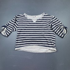 Striped Crop Top Women's Small Blue White Terrycloth Pullover Shirt USA Made
