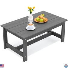SERWALL HDPE Rectangle Outdoor Coffee Table, All-Weather Gray Side Table, 42