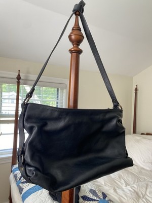 Eileen Fisher Black Italian Leather Shoulder Bag, Zipper Closure, Lined.