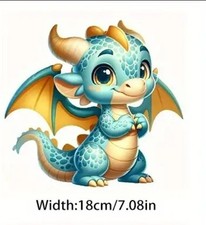 Cute Baby Dragon Iron On DTF Heat Transfer Patch DIY T-Shirt Sticker Motif 18cm