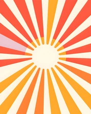 Retro Sunburst Poster - Warm Red Rays Graphic Wall Art - 12X16/16X20/18X24/24X36