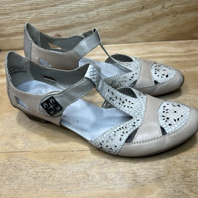 Rieker Antistress Womens 43750-62 Mirjam T-Strap Shoes Beige Silver EU 41 B