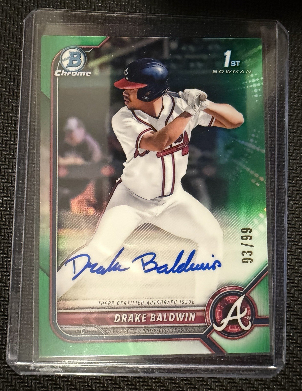2022 Bowman Draft Drake Baldwin Chrome Green Auto 1st /99 #CDA-DBN Braves ROY