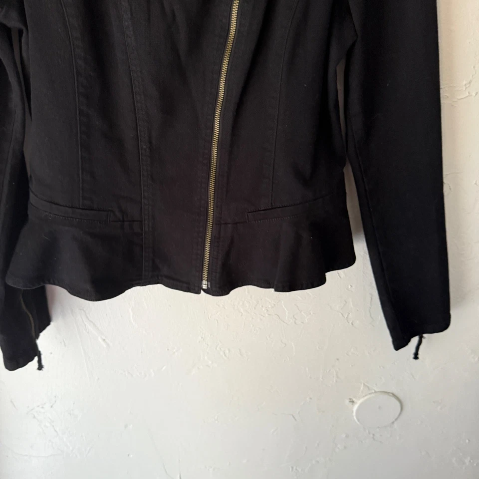ELLE черный Moto куртка L пеплум кромки полный молнии длинным рукавом повседневный гранж - Изображение 4 из 4