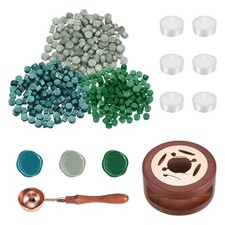 Wax Seal Kit, 150 Wax Beads, Candles, Pine Green/Duck Green/Green Silver