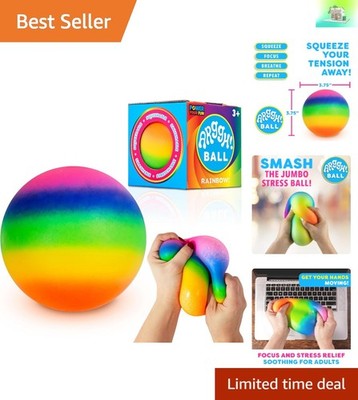 Large 3.75 Inch Arggh Rainbow Squeeze Ball - Perfect for Stress Relief & Focus