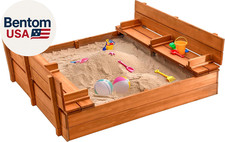 Large Wooden Kids Sandbox with Lid   Outdoor Sand Box for Kids with Cover Sand P