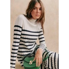 Sezane | Katrina Striped Knit Sweater Dress in Ecru Navy Cream XL