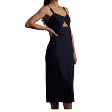 BHLDN Evonna Navy Blue Twist Front Tie Midi Dress Wedding Guest Size 4